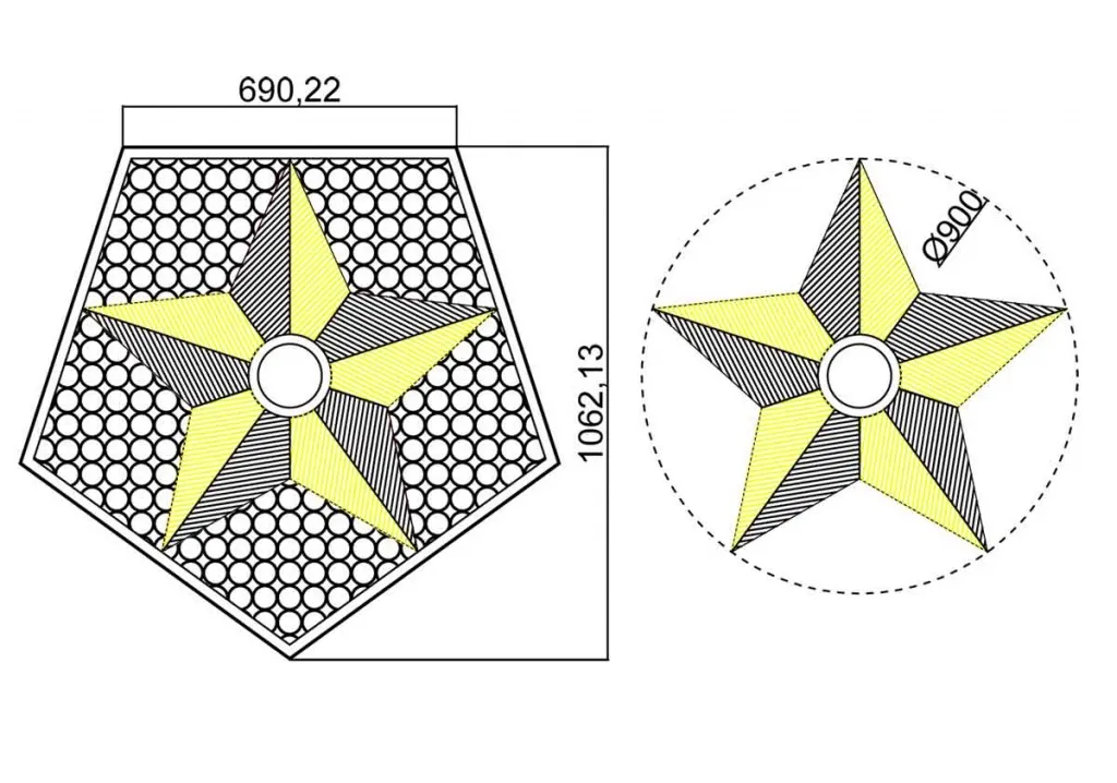 Вечный огонь - схема звезды вечного огня на декоративной решетке в Калининграде 